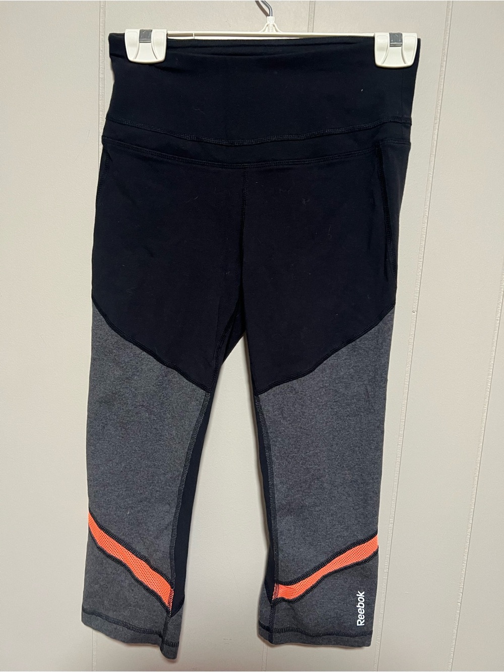 Reebok Black, Gray & Orange Cropped Performance Leggings